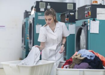 Woman working in laundry